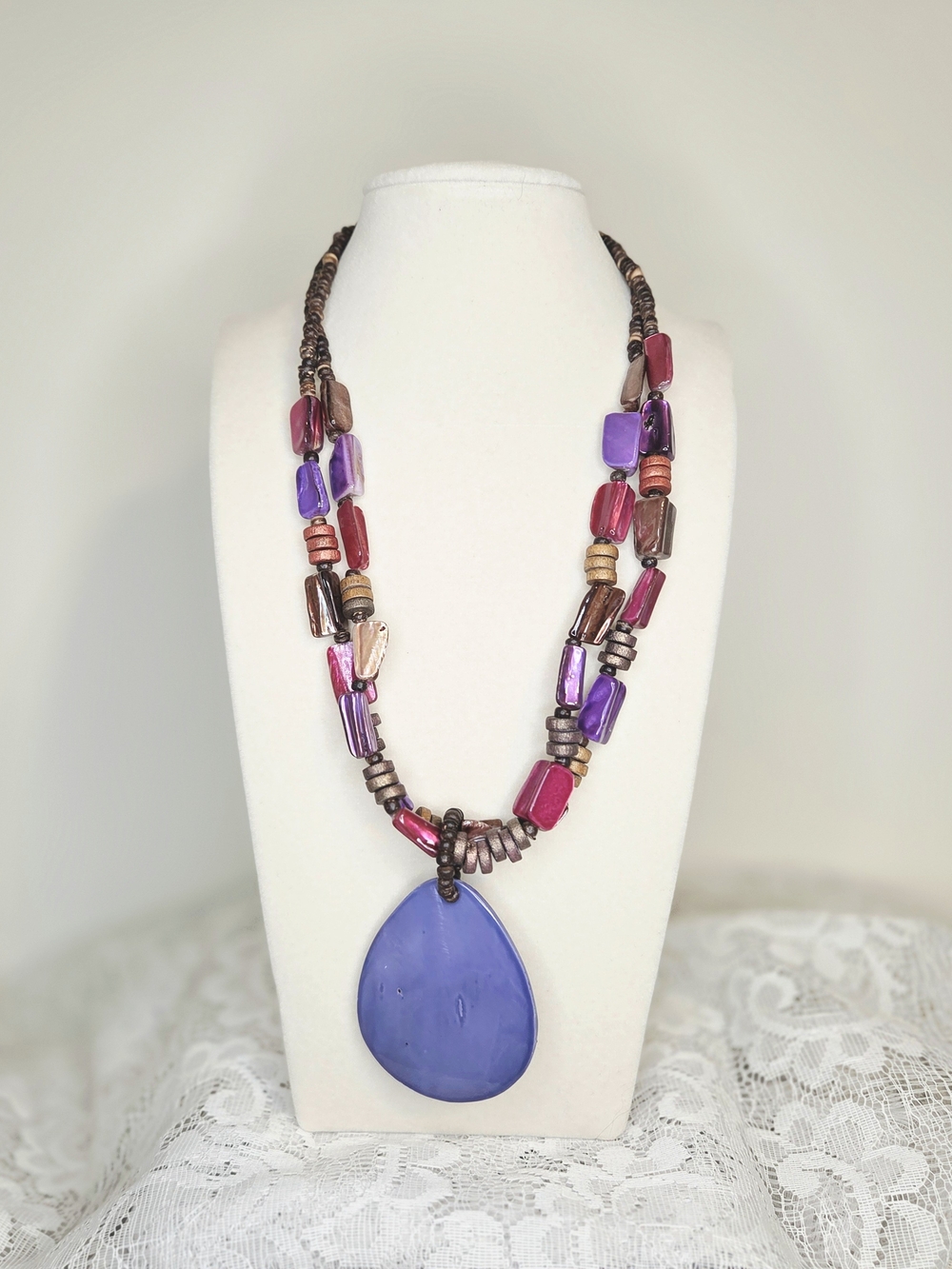 Source Unknown Purple and Pink Bead Pendant Necklace - Women Jewelry
